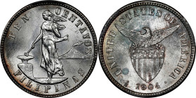 PHILIPPINES. 10 Centavos, 1904-S. San Francisco Mint. PCGS MS-66.
KM-165; Allen-7.04. Tied with just four others for the top spot in the PCGS census,...