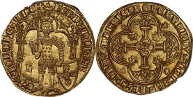 PORTUGAL. Dobra Pé-Terra, ND (1367-83)-L. Lisbon Mint. Fernando I "the Handsome". PCGS MS-65.
Fr-4; Gomes-Fe.92.01/92.02; JS-Fe.1; MNP-239; Vaz-Fe.01...