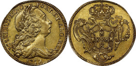 PORTUGAL. 6400 Reis (Peca - 4 Escudos), 1752. Lisbon Mint. Jose I. PCGS AU-58.
Fr-101; KM-240; Gomes-Jo53.03; Silva-JI206. Mintage: 104,685. The only...