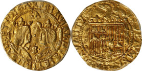 SPAIN. 2 Excelentes, ND (1474-1504)-S. Seville Mint. Ferdinand V & Isabel I. PCGS AU-53
Fr-129; Cal-74. Lustrous with strong portraits that help to d...