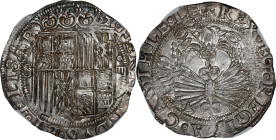 SPAIN. 4 Reales, ND (1474-1504)-S D. Seville Mint. Ferdinand & Isabella. NGC MS-65.
Cal-564; Cay-2812. 13.60 gms. An astounding level of quality for ...