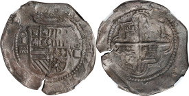 SPAIN. Cob 8 Reales, 1590-i/M. Segovia Mint. Philip II. NGC AU-55.
Cal-679.1. Weight: 27.22 gms. A fairly RARE type from later in the reign of Philip...