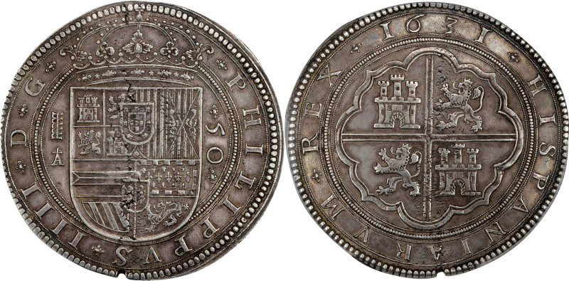 SPAIN. 50 Reales (Cincuentin), 1631-A+. Segovia Mint. Philip IV. PCGS Genuine--T...