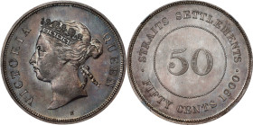 STRAITS SETTLEMENTS. 50 Cents, 1900-H. Birmingham (Heaton) Mint. Victoria. NGC SPECIMEN-66.
KM-13; Prid-28. In addition to its enchanting toning and ...