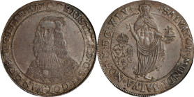 SWEDEN. Riksdaler, 1645-AG. Stockholm Mint. Christina. PCGS AU-55.
Dav-4525; KM-187; AH-17; SMB-30. Type IVb, variety with "MUNDI". Handsomely struck...