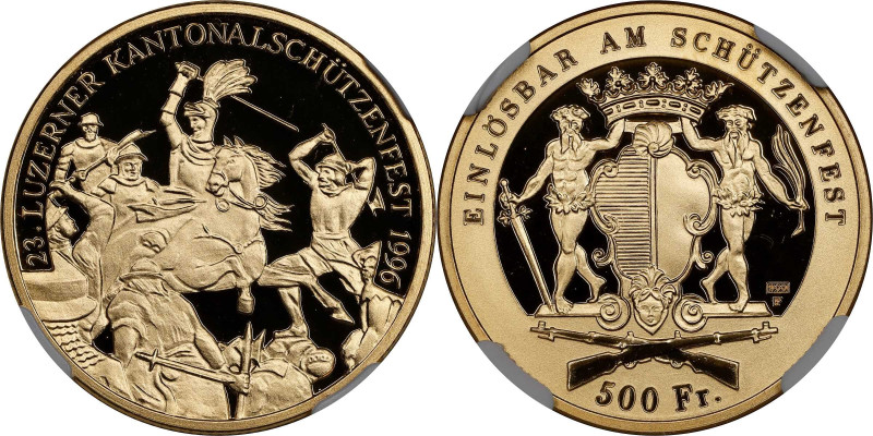 SWITZERLAND. Luzern (Lucerne). Sempach Shooting Festival Gold 500 Francs, 1996-H...