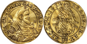 TRANSYLVANIA. Ducat (Forint), 1621-KB. Kremnica Mint. Gabriel Bethlen. PCGS Genuine--Harshly Cleaned, EF Details.
Fr-358; KM-128. weight: 3.41 gms. D...