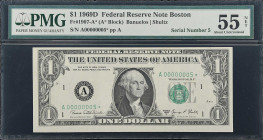 Fr. 1907-A*. 1969D $1 Federal Reserve Star Note. Boston. PMG About Uncirculated 55 Net. Closed Pinholes. Low Serial Number.
You'll have a tough time ...