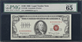 Fr. 1550. 1966 $100 Legal Tender Note. PMG Gem Uncirculated 65 EPQ. Low Serial Number.
This note and the two previous lots enable one successful bidd...