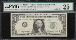 Fr. 1901-A. 1963A $1 Federal Reserve Note. Boston. PMG Very Fine 25. Solid Serial Number.
Of all of the possible block letter combinations with each ...