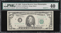Fr. 1978-C. 1985 $5 Federal Reserve Note. Philadelphia. PMG Extremely Fine 40. Solid Serial Number.
A fresh looking, bright, lightly circulated examp...