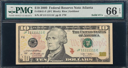Fr. 2041-F. 2009 $10 Federal Reserve Note. Atlanta. PMG Gem Uncirculated 66 EPQ. Solid Serial Number.
We cannot find a record of this specific note h...