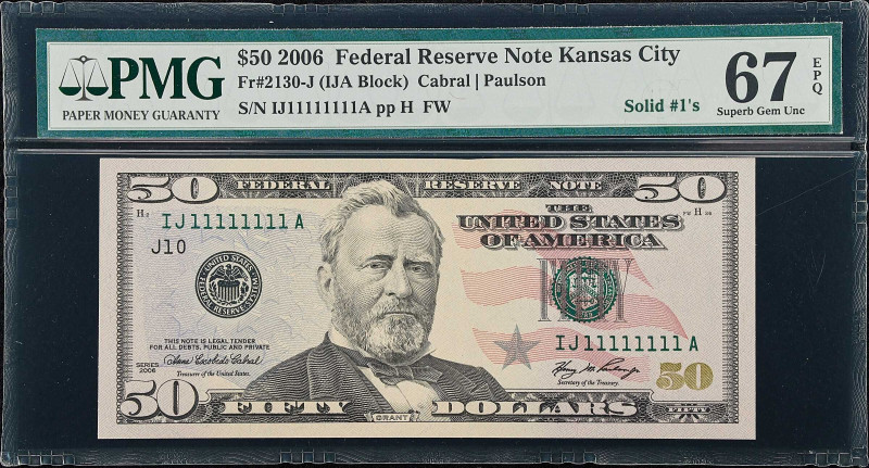 Fr. 2130-J. 2006 $50 Federal Reserve Note. Kansas City. PMG Superb Gem Uncircula...