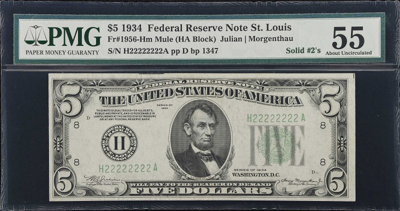 Fr. 1956-Hm. 1934 $5 Federal Reserve Note. St. Louis. PMG About Uncirculated 55....