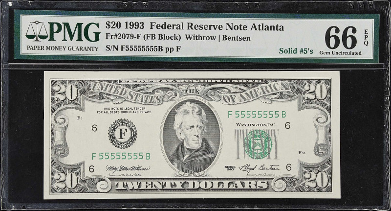 Fr. 2079-F. 1993 $20 Federal Reserve Note. Atlanta. PMG Gem Uncirculated 66 EPQ....