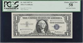 Fr. 1619. 1957 $1 Silver Certificate. PCGS Currency Choice About New 58. Solid Serial Number.
This section of the auction is the start of an amazing ...