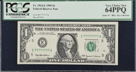Fr. 1924-E. 1999 $1 Federal Reserve Note. Richmond. PCGS Currency Very Choice New 64 PPQ. Solid Serial Number.
Looking back on previous auctions from...