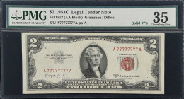 Fr. 1512. 1953C $2 Legal Tender Note. PMG Choice Very Fine 35. Solid Serial Number.
This is arguably the rarest note in this collection of special se...