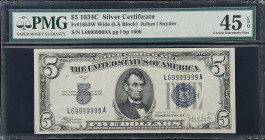 Fr. 1653W. 1934C $5 Silver Certificate. PMG Choice Extremely Fine 45 EPQ. Fancy Serial Number.
Locating any $5 Silver with a serial number ending in ...