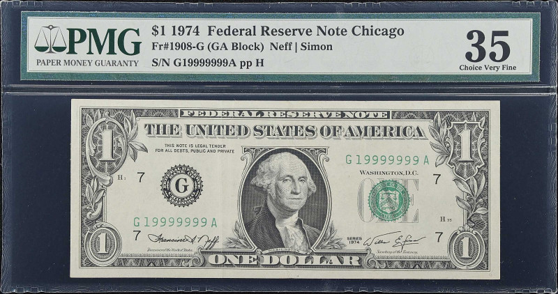 Lot of (2) Fr. 1908-G. 1974 $1 Federal Reserve Notes. Chicago. PMG Choice Very F...