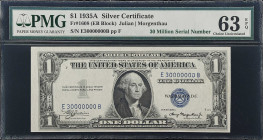 Fr. 1608. 1935A $1 Silver Certificate. PMG Choice Uncirculated 63 EPQ. Fancy Serial Number.
Place this wonderful note next to a $1 Silver Certificate...