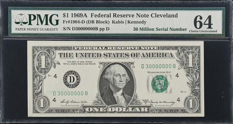 Fr. 1904-D. 1969A $1 Federal Reserve Note. Cleveland. PMG Choice Uncirculated 64...