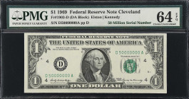 Fr. 1903-D. 1969 $1 Federal Reserve Note. Cleveland. PMG Choice Uncirculated 64 EPQ. Fancy Serial Number.
By now bidders have come to realize that ab...
