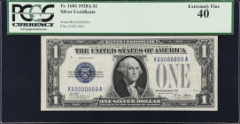 Fr. 1601. 1928A $1 Silver Certificate. PCGS Currency Extremely Fine 40. Fancy Serial Number.
This note at first glance, appears that it belongs in a ...
