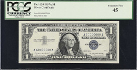 Fr. 1620. 1957A $1 Silver Certificate. PCGS Currency Extremely Fine 45. Fancy Serial Number.
This note appears in the T & P census but with no auctio...