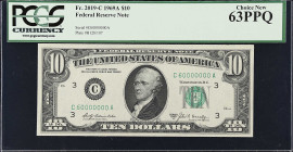 Fr. 2019-C. 1969A $10 Federal Reserve Note. Philadelphia. PCGS Currency Choice New 63 PPQ. Fancy Serial Number.
This note is not in the T & P census,...