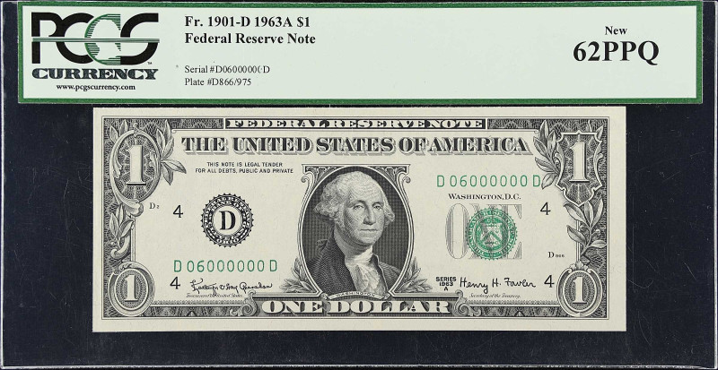 Fr. 1901-D. 1963A $1 Federal Reserve Note. Cleveland. PCGS Currency New 62 PPQ. ...