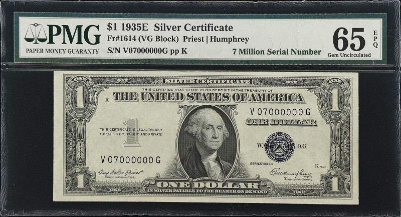 Fr. 1614. 1935E $1 Silver Certificate. PMG Gem Uncirculated 65 EPQ. Fancy Serial...