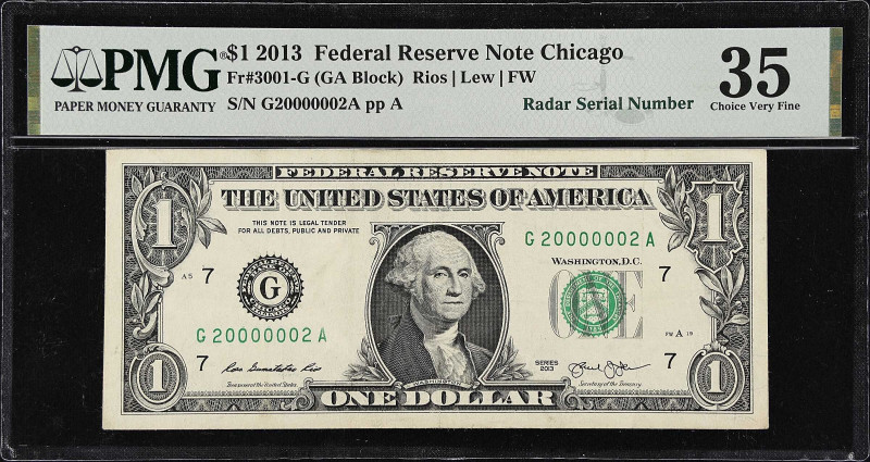 Fr. 3001-G. 2013 $1 Federal Reserve Note. Chicago. PMG Choice Very Fine 35. Rada...