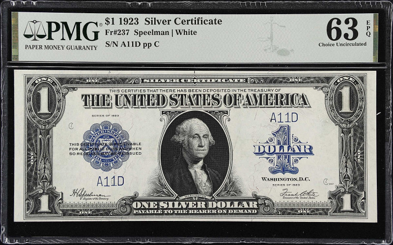 Fr. 237. 1923 $1 Silver Certificate. PMG Choice Uncirculated 63 EPQ.
When revie...