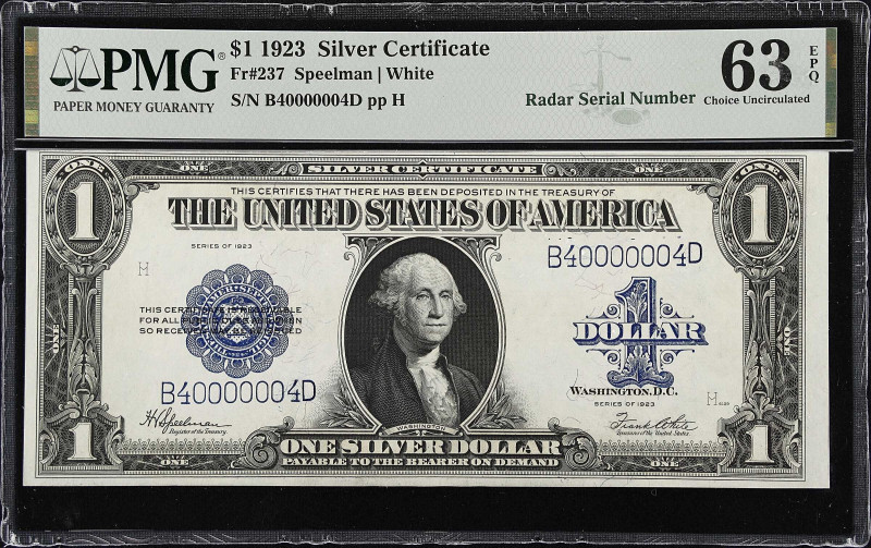 Fr. 237. 1923 $1 Silver Certificate. PMG Choice Uncirculated 63 EPQ.
Like so ma...