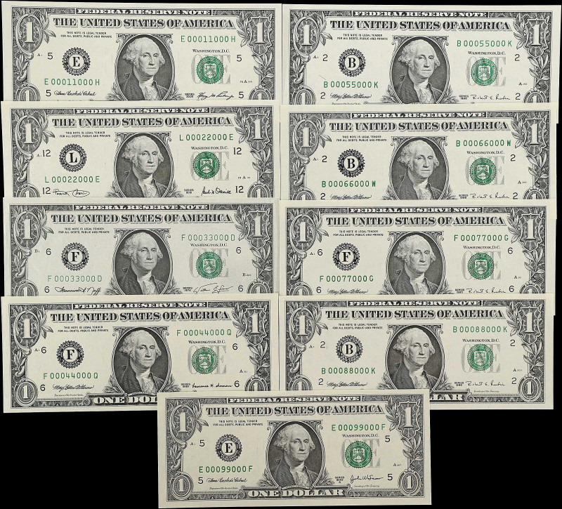 Lot of (9). 1974-2006 $1 Federal Reserve Notes. Choice Uncirculated.
This is a ...