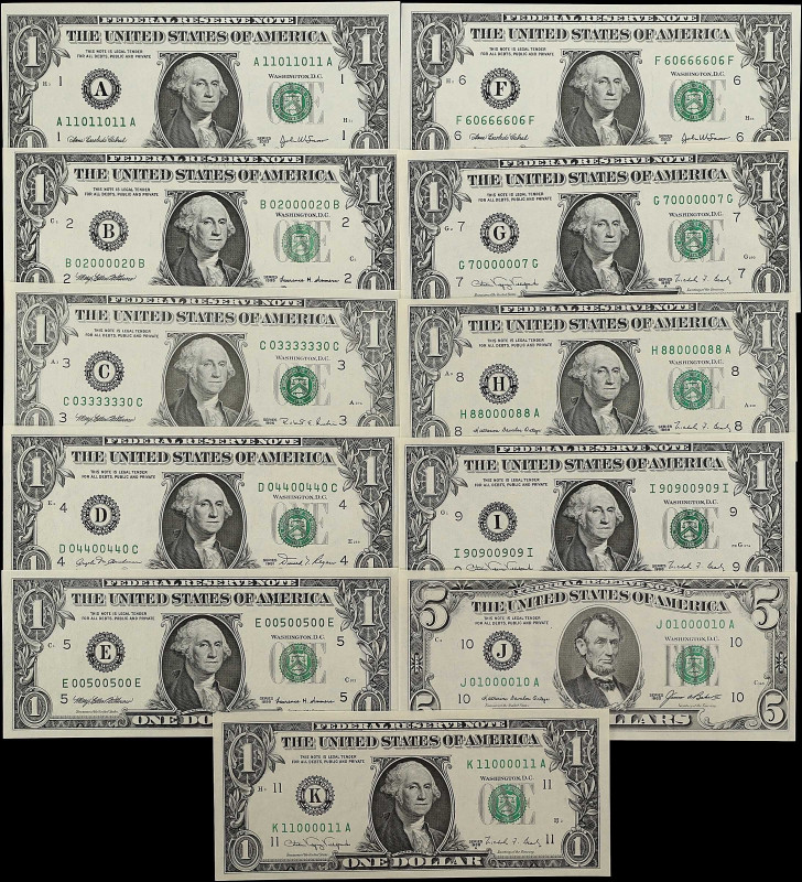 Lot of (11). 1981-2003A $1 & $5 Federal Reserve Notes. Choice Uncirculated.
A s...