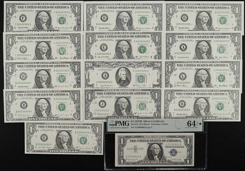 Lot of (14). 1957B-2006 $1 & $20 Mixed Small Size. Choice to Gem Uncirculated. R...