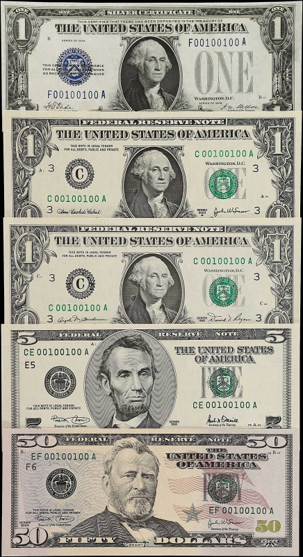 Lot of (5). 1928-2004 $1, $5 & $50 Mixed Small Size. Choice Uncirculated.
Look ...