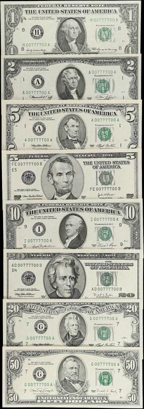 Lot of (8). 1969-2003A $1, $2, $5, $10, $20 & $50 Federal Reserve Notes. Choice ...