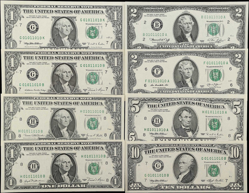 Lot of (13). 1969D-2013 $1, $2, $5 & $10 Federal Reserve Notes. Choice Uncircula...