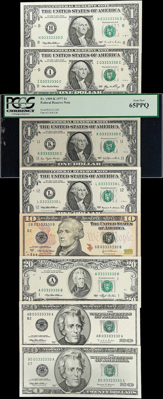 Lot of (10). 1974-2006 $1, $10 & $20 Federal Reserve Notes. Choice Uncirculated ...