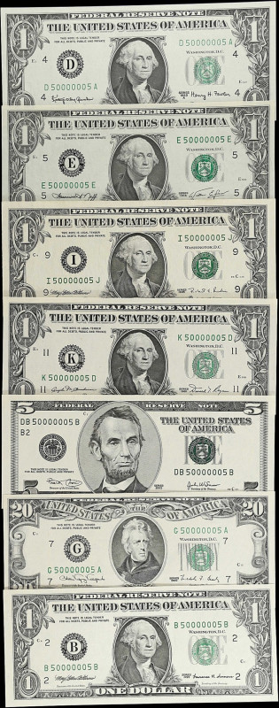 Lot of (7). 1963A-2003 $1, $5 & $20 Federal Reserve Notes. Choice Uncirculated t...