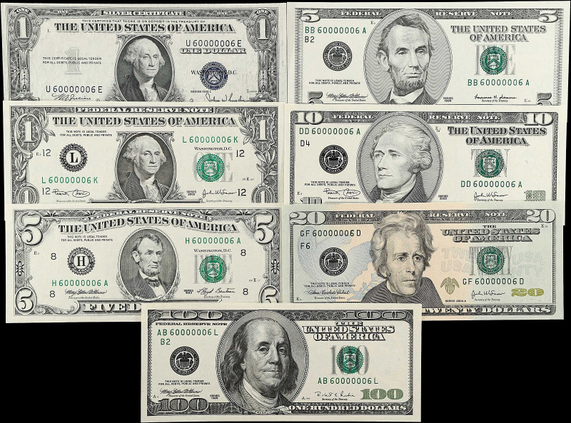 Lot of (7). 1935C-2004A $1, $5, $10, $20 & $100 Mixed Small Size. Uncirculated t...