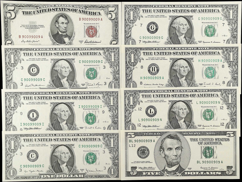 Lot of (13). 1953A-2003A $1 & $5 Mixed Small Size. Uncirculated to Gem Uncircula...