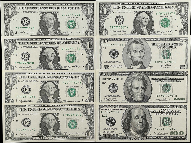 Lot of (11). 1977A-2006 $1, $5, $20 & $100 Federal Reserve Notes. Choice Uncircu...