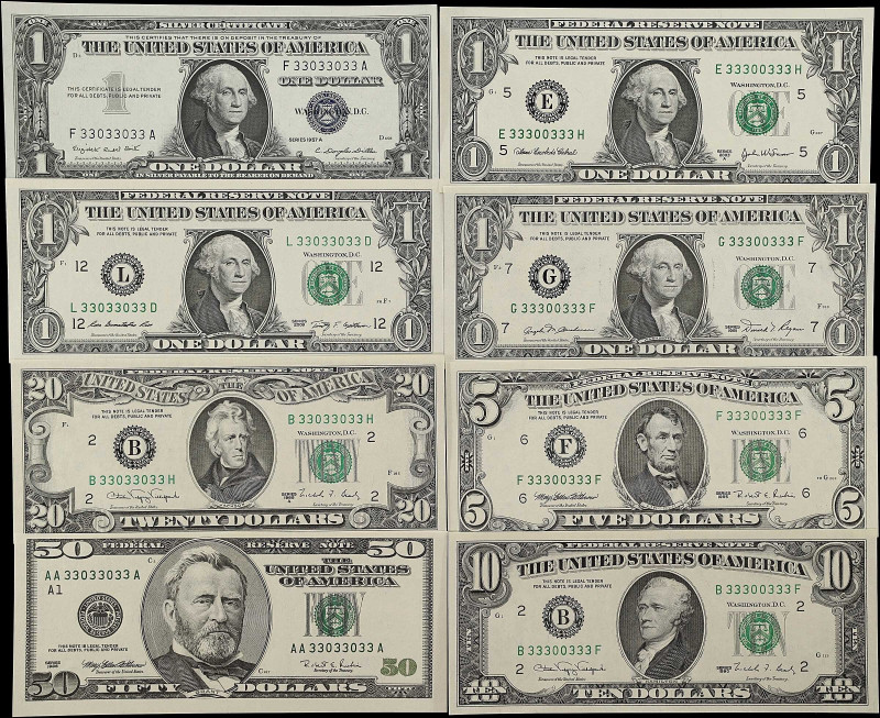 Lot of (12). 1957A-2009 $1, $5, $10, $20 & $50 Mixed Small Size. Choice Uncircul...