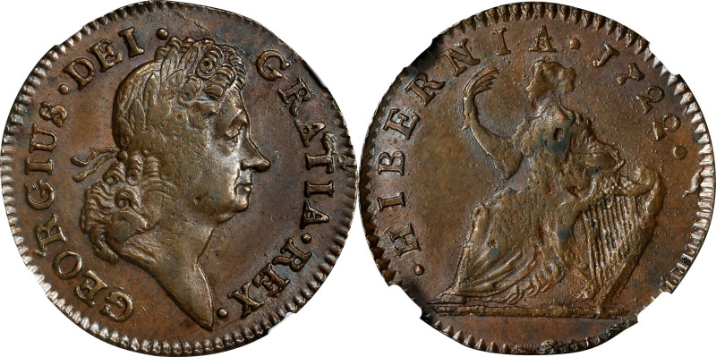 1722 Wood's Hibernia Halfpenny. Martin 5.2-C.2, W-12810. Rarity-5. Second Type, ...