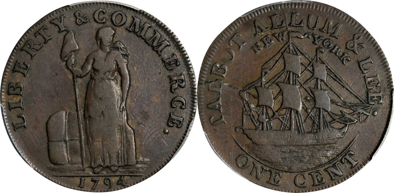 1794 Talbot, Allum & Lee Cent. Fuld-2, W-8575. Rarity-7. With NEW YORK. Large & ...