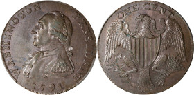 1791 Washington Large Eagle Cent. Musante GW-15, Baker-15, W-10610. Lettered Edge. MS-63 BN (PCGS).
Smartly impressed with bold to sharp striking det...